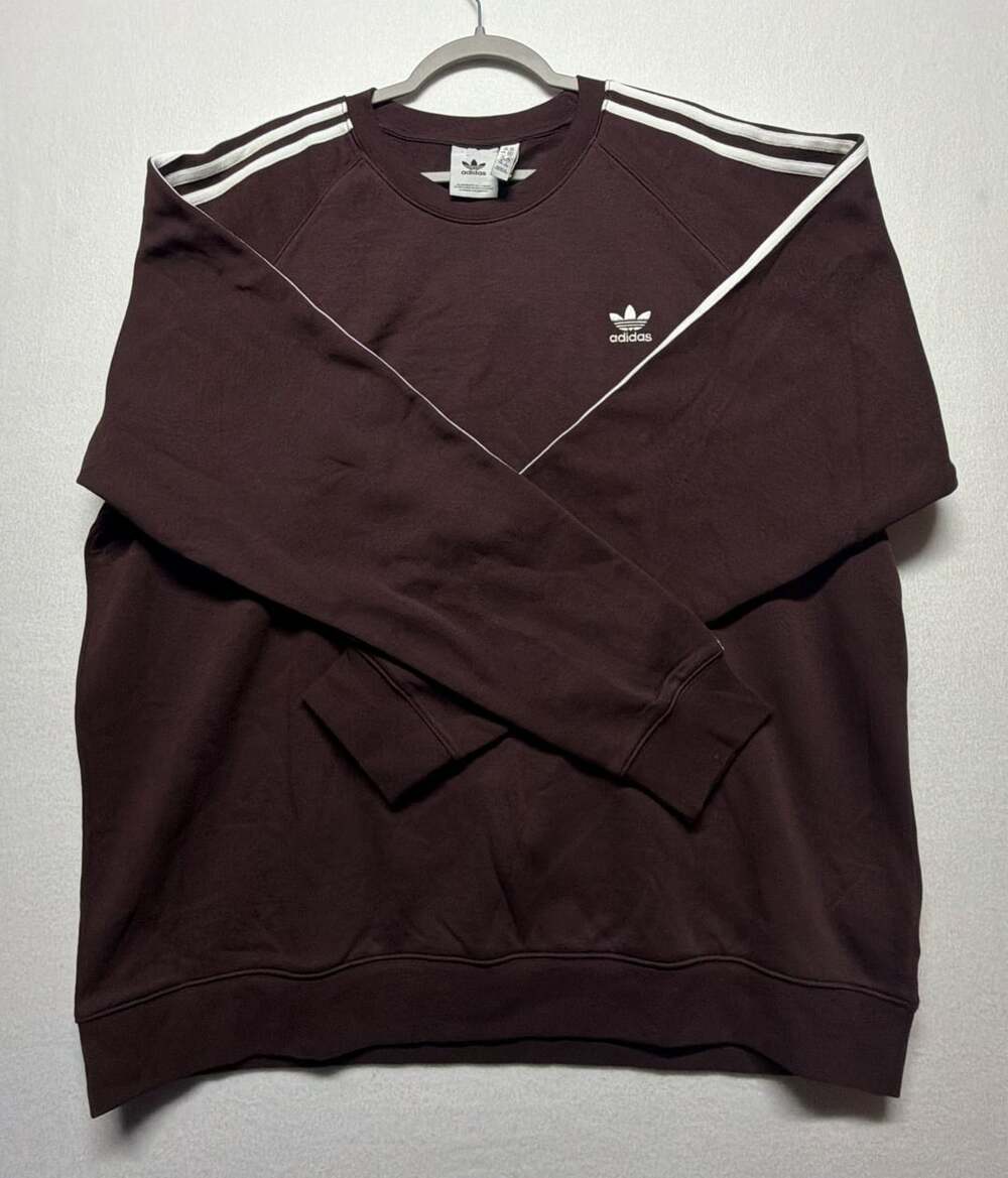 0130 Adidas 3-Stripes Raglan Crewneck Sweatshirt Size 2XL Brown White